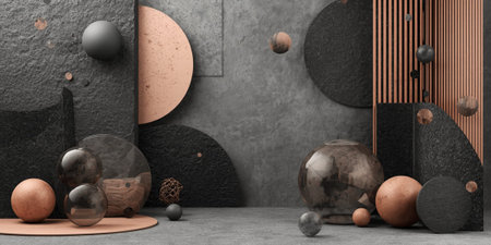 3d render, abstract background, geometric shapes, black and brown, modern design, 3d illustrationの写真素材