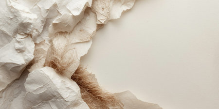 White crumpled paper on white background with copy space for textの写真素材