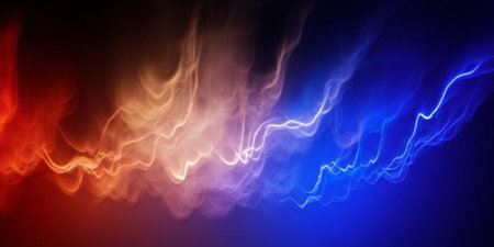 Abstract blue and red background with lighting effect. 3D rendering.