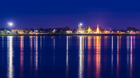Viewed at night, Mekong River, Nakhon Phanom,Thailandの写真素材