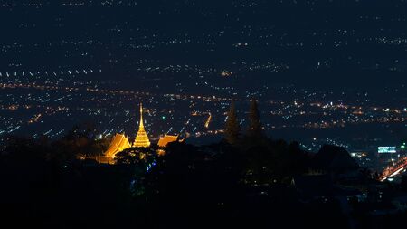 Night landscape of Wat Phra That Doi Suthep temple Chiang Mai, Thailand.のeditorial素材