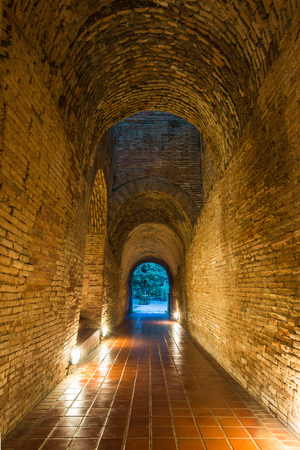 Unseen Thailand the old tunnel of Wat Umong Suan Puthatham temple in Chiang Mai, Thailandのeditorial素材