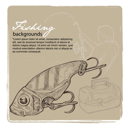 Vintage background of Fishing. Vector drawing illustrationのイラスト素材