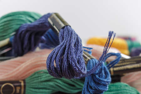 Close-up of stranded cotton thread, dark-blue color