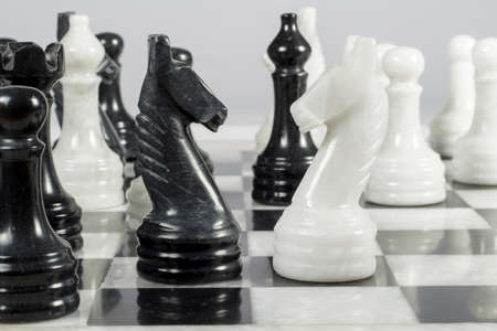 Knights face to face in a marble chess board