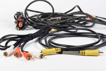 Several cables with RCA connectors for audio and videoの写真素材