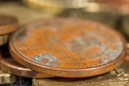 Detail of rust in a copper-covered five cent euro coin
