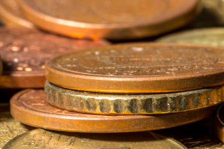 Edge view of five and ten cent euro coins