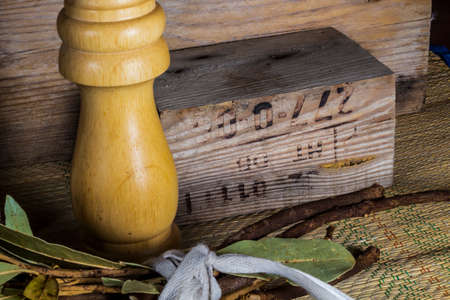 Engraved wooden blockの写真素材