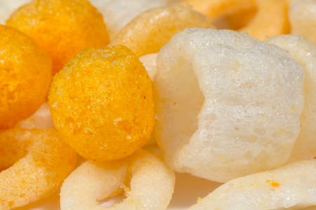 Close-up of snacks made of puffed wheat, corn and other cereals