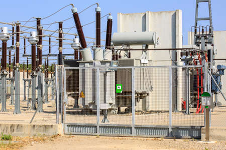 Entrance door to the electrical substation of a wind farm