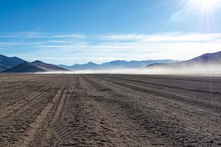 Road at high altitude at bolivian altiplanoの写真素材