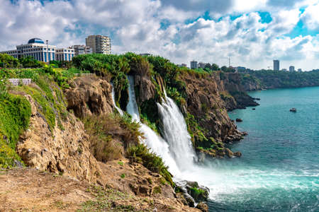 Lower Duden waterfalls on Mediterranean sea coast, Antalya, Turkeyの写真素材