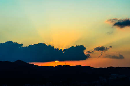 Sunset mountain, very nice and warm, red glowの写真素材