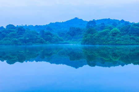 Morning, mountain lake, mapping the red sunの写真素材