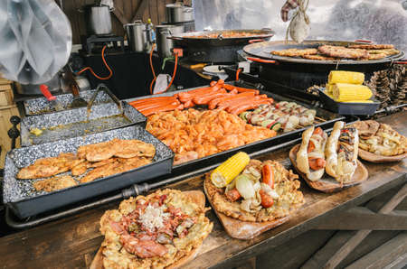 Some hot delicious fresh grilled street food in a vendor in the Citadella in Budapest Hungaryの写真素材