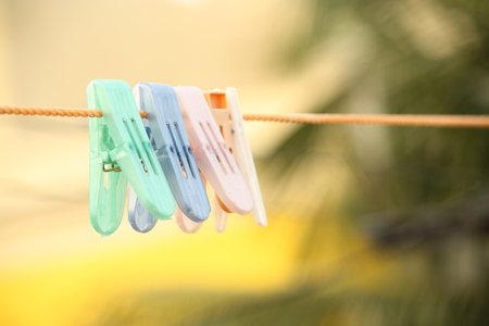 Colorful clips on the robeの写真素材