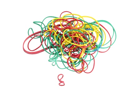 Colorful elastic rings in pile isolated on white