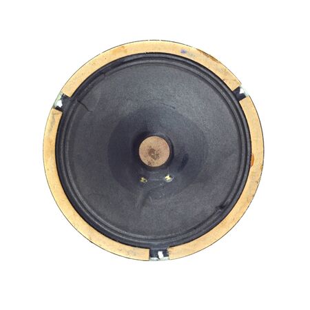 Loud speaker from vintage radio isolated on whiteの写真素材