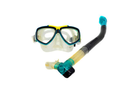 Snorkel and waterproof mask isolated on white backgroundの写真素材