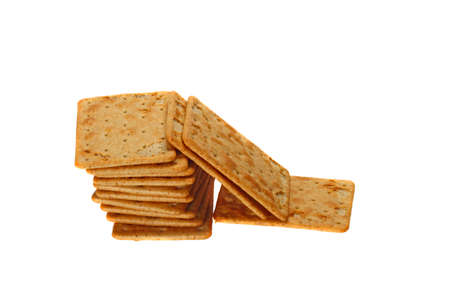 Galettes   dry bisquits   in stack isolated on white backgroundの写真素材