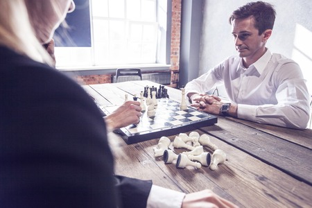 Business people playing chess, business competition conceptの写真素材