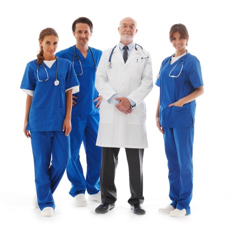 Team of professional doctors isolated on white backgroundの写真素材