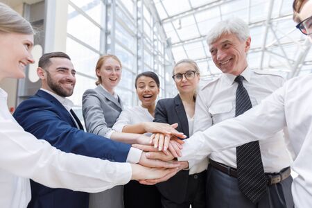Business people happy team stack hands support concept