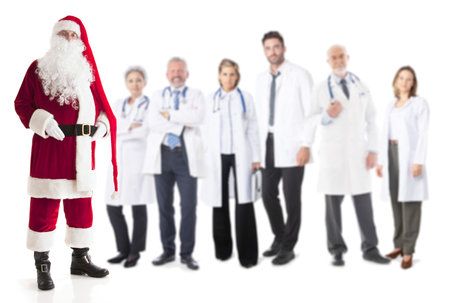 Santa Claus and doctor team Christmas congratulations winter sale conceptの写真素材