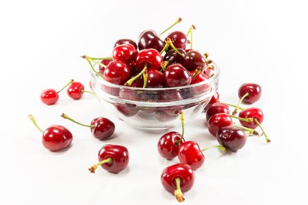Beautiful cherry fruit on a white backgroundの写真素材