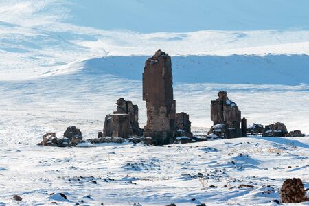 Historical Ani Ruins and Winter Landscapes, Kars, Turkey ,February 2017の写真素材