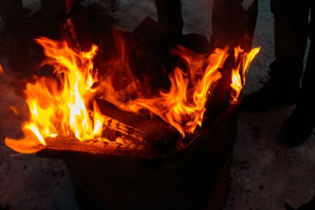 Fire Burning Fire and flame visual. Yellow and red color.の写真素材