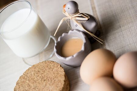 Milk jam with egg / Breakfast conceptの写真素材