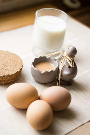 Milk jam with egg / Breakfast conceptの写真素材