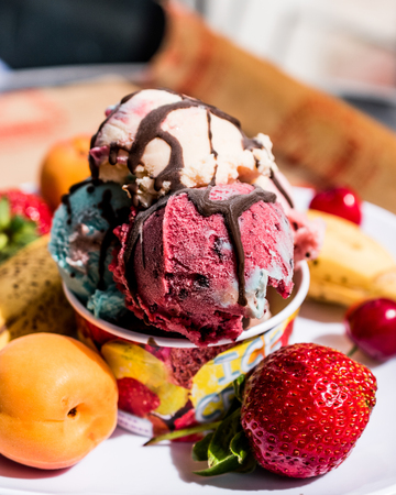 ice cream in cup with fruits Summer Concept.の写真素材