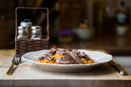 Meat with bulgur rice / Organic foodの写真素材