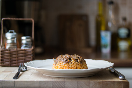 Lamb meat on a bulgur riceの写真素材