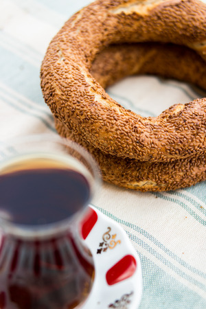 Simit with tea / Turkish Bagel.の写真素材