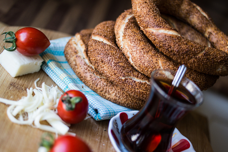 Simit with tea / Turkish Bagel.の写真素材