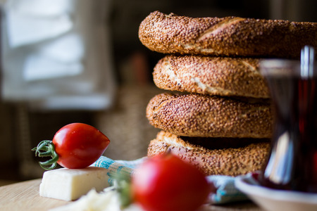 Simit with tea / Turkish Bagel.の写真素材