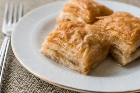 Turkish Baklava sutlu nuriye with milk and hazelnuts. Traditional dessert.の写真素材