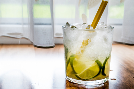 Caipirinha Cocktail with lime and ice. Beverage Concept.の写真素材