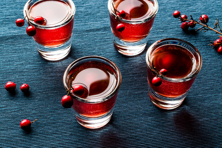 Cranberry cocktail shot with vodka. Beverage Concept.の写真素材
