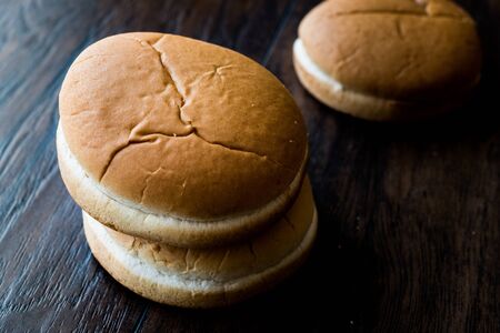 Stack of Hamburger Buns or Bread. Fast food  concept.の写真素材