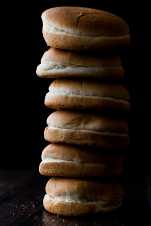 Stack of Hamburger Buns or Bread. Fast food  concept.