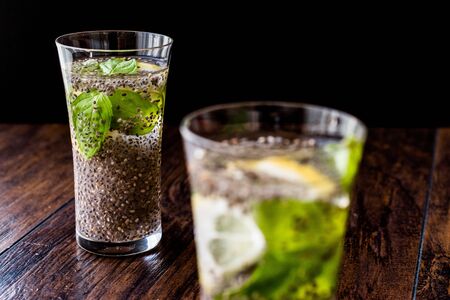 Detox Water with Chia Seeds, mint leaves and lemon. Organic Beverage Concept.の写真素材