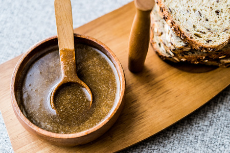 Turkish Tahin Pekmez / Tahini and Molasses. Breakfast concept.の写真素材