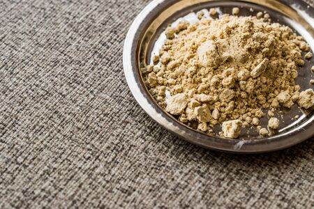 Ginger Powder on silver plate. (zencefil) Organic Concept.の写真素材