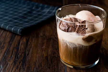 Affogato coffee and ice cream in glass. Beverage Dessert.