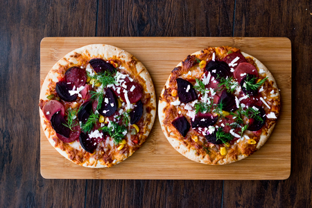 Mixed Pizza with Beetroot Ready to Eat. Fast Food
